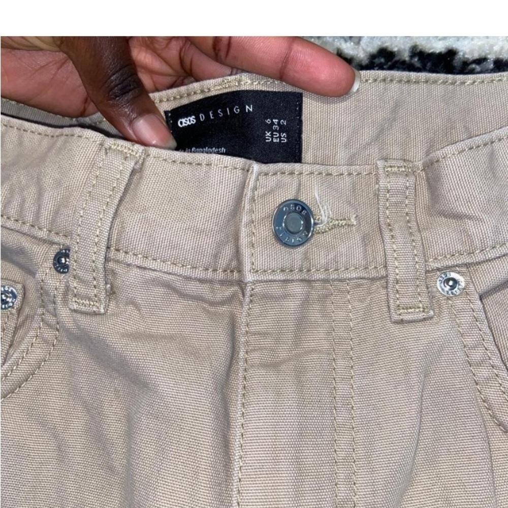 Khaki Beige Cream Wide Leg Jeans Trousers
